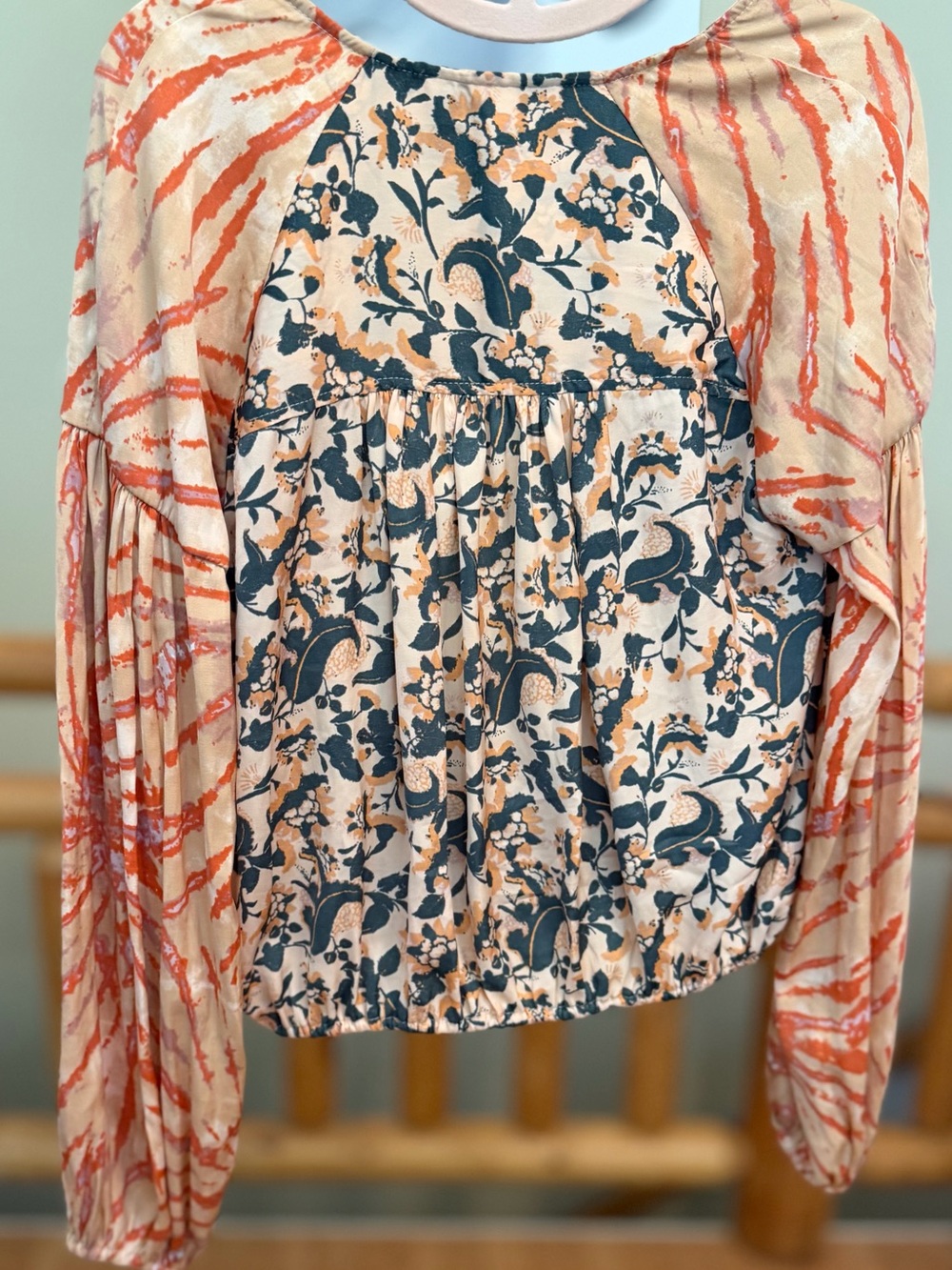 Free People Floral Surplice Blouse in Cream, Teal and Orange - Picture 2 of 3